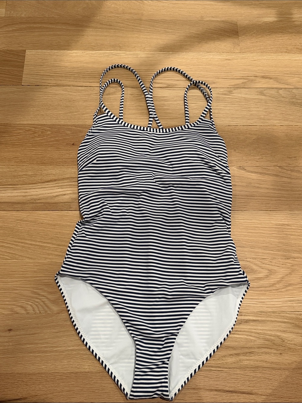 New Athleta Navy and White Striped One-Piece Swimsuit